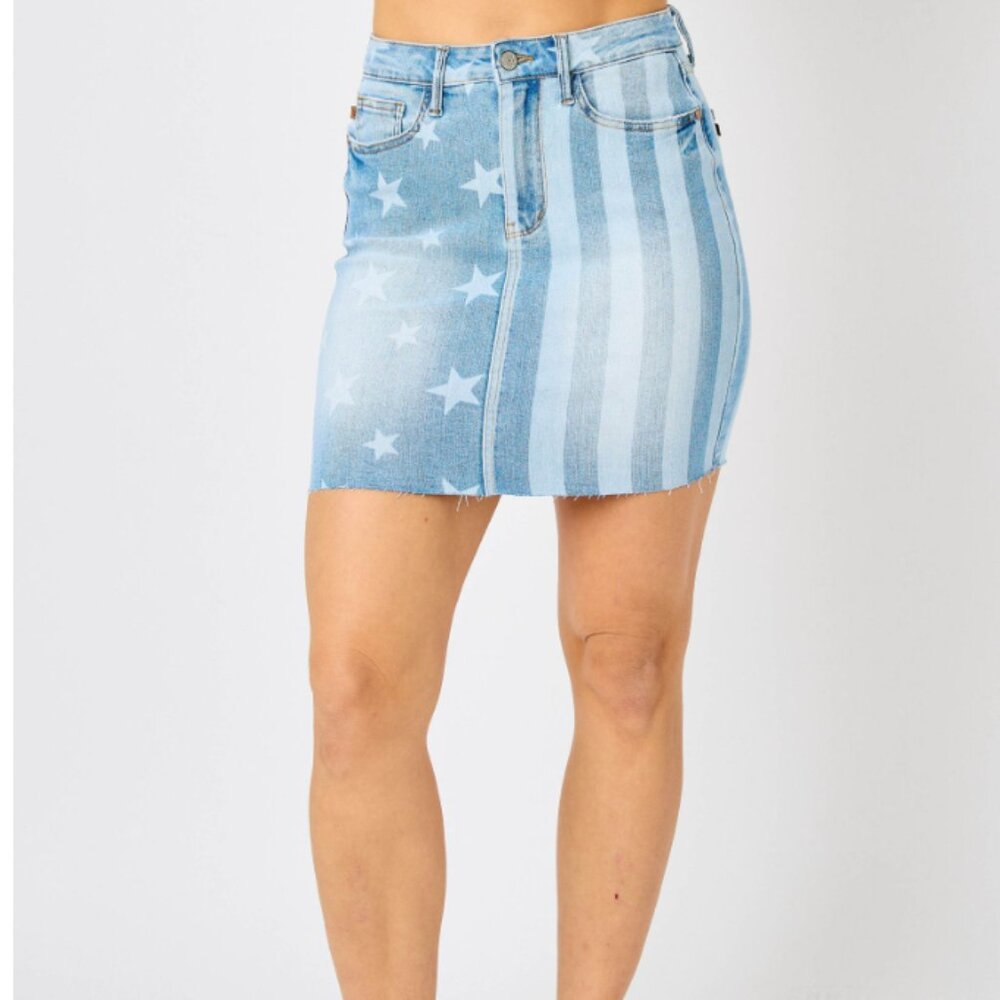 Judy Blue Light Blue Star and Stripe Mini Skirt